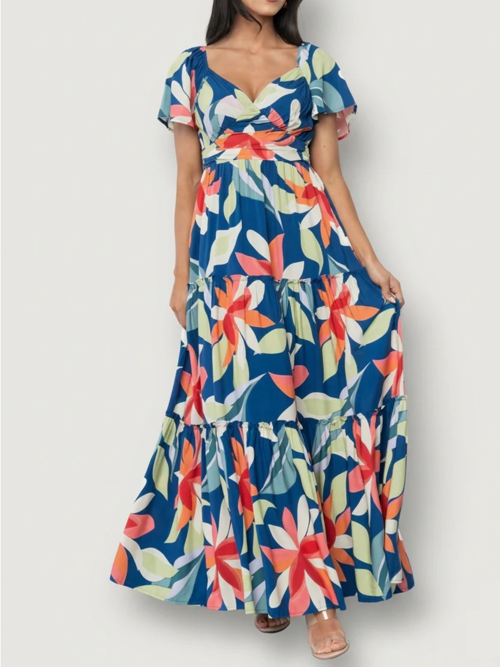 Baltic Born Samira Maxi Dress Blue Floral Print Size Small Cottagecore Boho